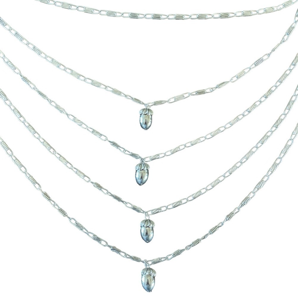 Acorn Five Strand Paperclip Silver tone Necklace Layer Stack
